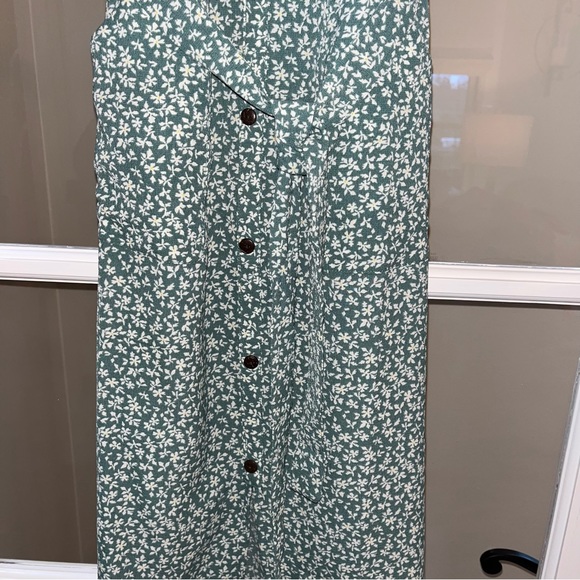 Sold Monteau Green White Floral Button Down Long Dress Sz S - Picture 3 of 5